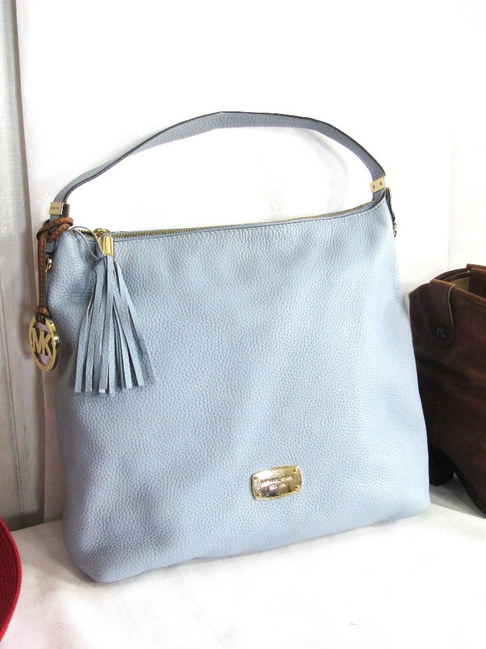 MICHAEL KORS SOFT BLUE LEATHER BAG 12" X 12" EXCEL COND. VERY CLEAN